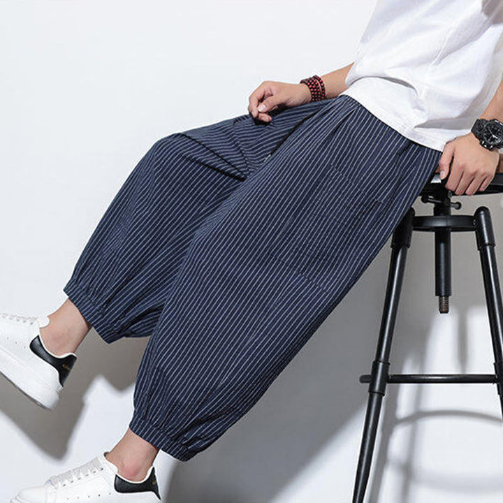 Buddha Stonesカジュアルストライプ メンズ コットン 7-8丈 ハーレムパンツ ポケット付き - image 45