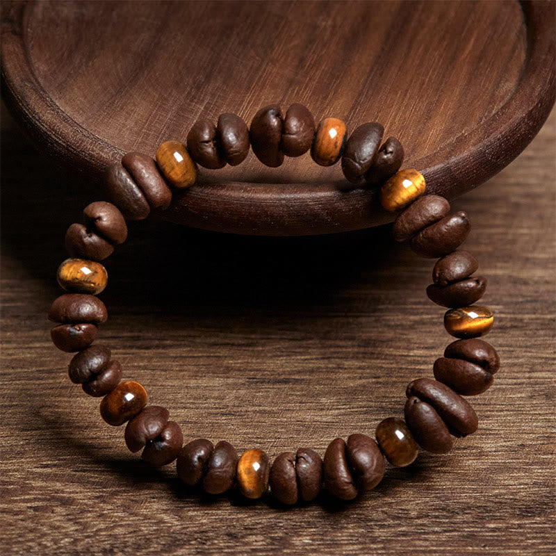 Buddha Stones天然コーヒー豆 タイガーアイ グレージャスパー 溶岩石ビーズブレスレット - image 2