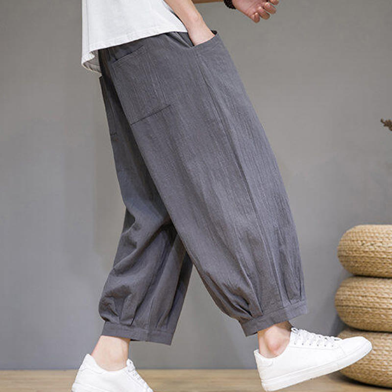Buddha Stonesカジュアル 無地 メンズ コットン 7-8丈 ハーレムパンツ ポケット付き - image 6