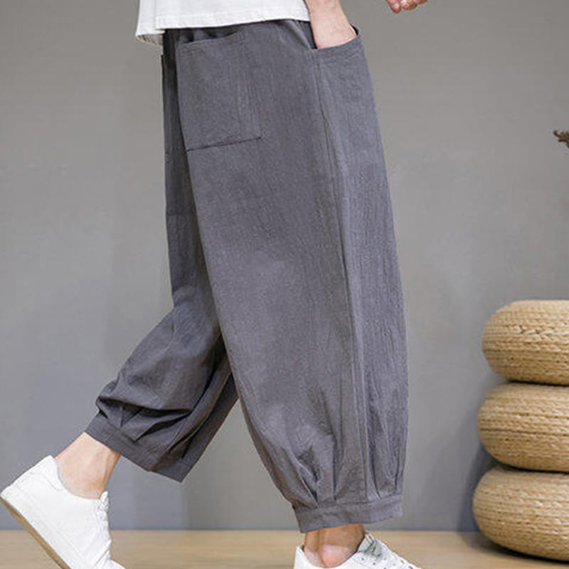 Buddha Stonesカジュアル 無地 メンズ コットン 7-8丈 ハーレムパンツ ポケット付き - image 6