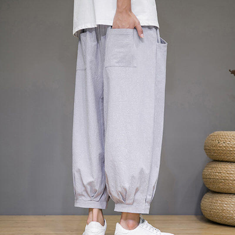 Buddha Stonesカジュアル 無地 メンズ コットン 7-8丈 ハーレムパンツ ポケット付き - image 11