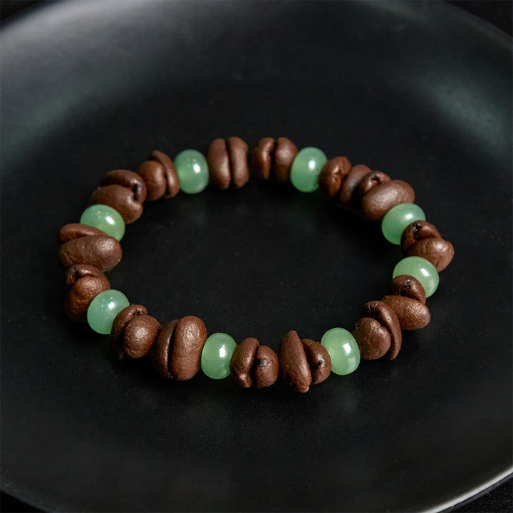 Buddha Stones天然コーヒー豆 グリーンアベンチュリン 黄龍翡翠 ビーズブレスレット - image 4