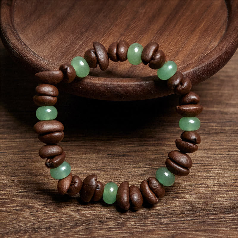 Buddha Stones天然コーヒー豆 グリーンアベンチュリン 黄龍翡翠 ビーズブレスレット - image 2