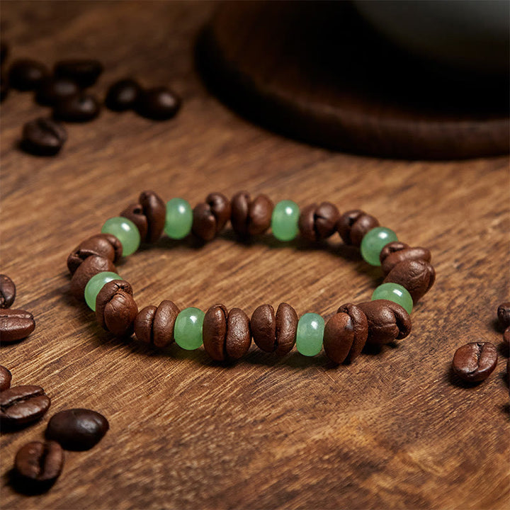 Buddha Stones天然コーヒー豆 グリーンアベンチュリン 黄龍翡翠 ビーズブレスレット - image 3