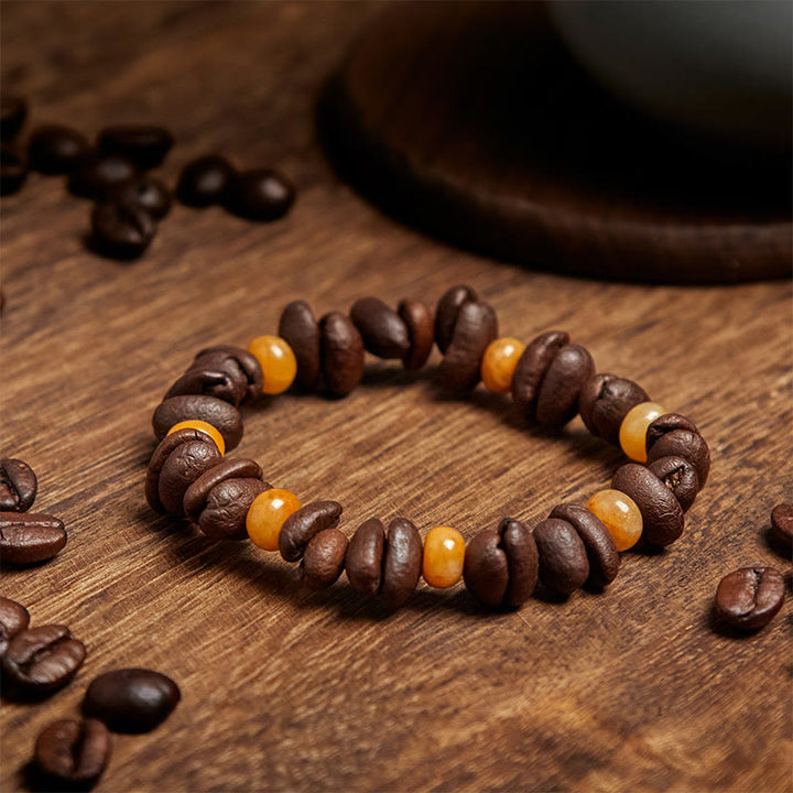Buddha Stones天然コーヒー豆 グリーンアベンチュリン 黄龍翡翠 ビーズブレスレット - image 8