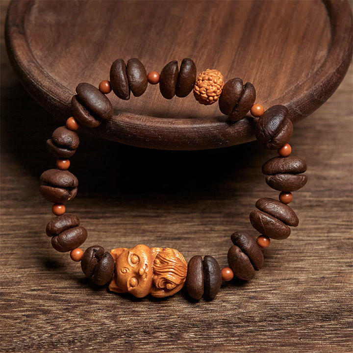 Buddha Stonesと天然キツネのコーヒー豆のウェンジウッドブレスレット - image 2