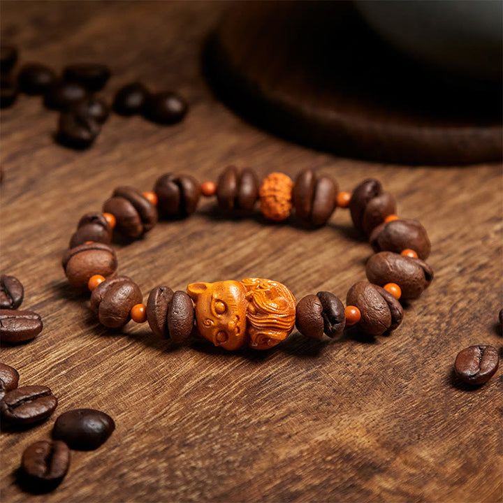 Buddha Stonesと天然キツネのコーヒー豆のウェンジウッドブレスレット - image 3