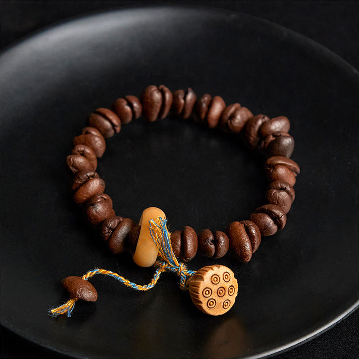 Buddha Stones、天然蓮の実、コーヒー豆、ウェンジウッドの菩提樹の実のブレスレット - image 4