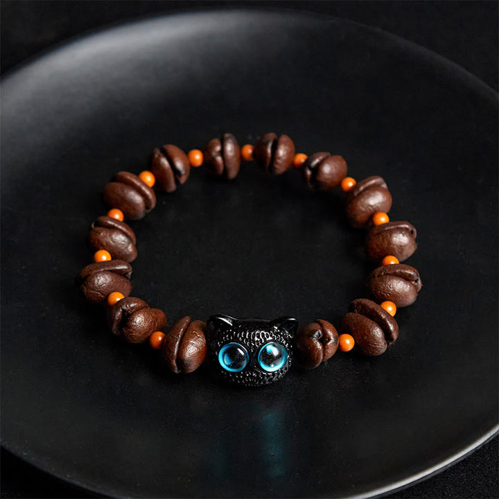 Buddha Stones天然かわいい猫コーヒー豆ブレスレット - image 4