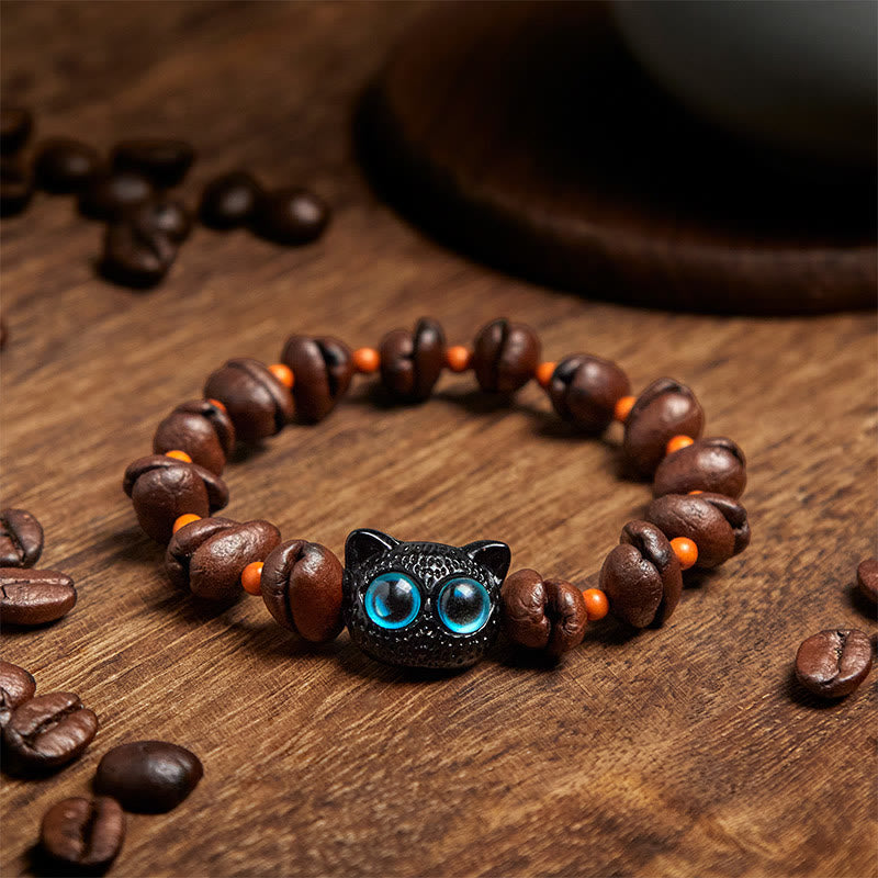 Buddha Stones天然かわいい猫コーヒー豆ブレスレット - image 3