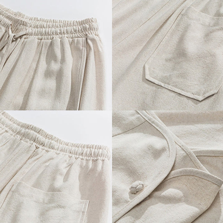 Buddha Stonesカジュアル ルーズ フロッグボタン 無地 メンズ コットンリネン 7-8丈パンツ ポケット付き - image 9