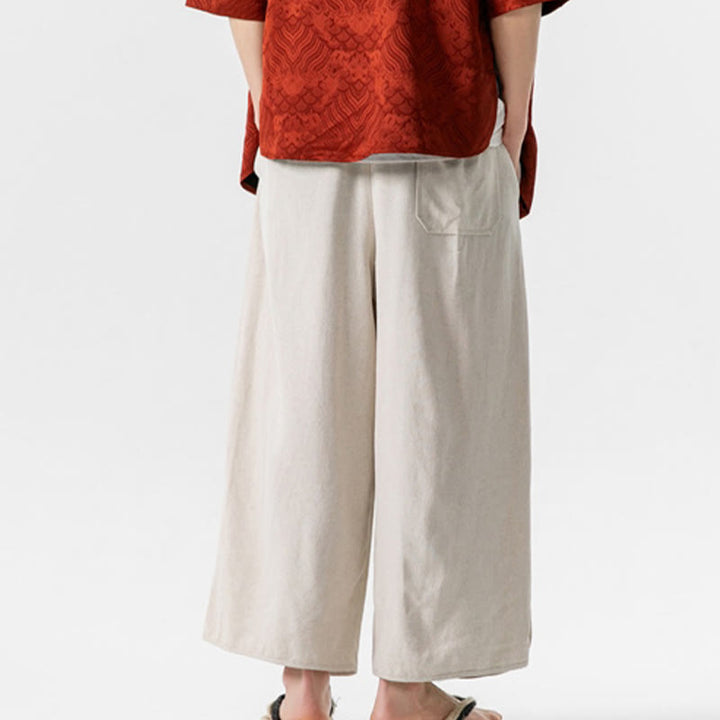 Buddha Stonesカジュアル ルーズ フロッグボタン 無地 メンズ コットンリネン 7-8丈パンツ ポケット付き - image 8