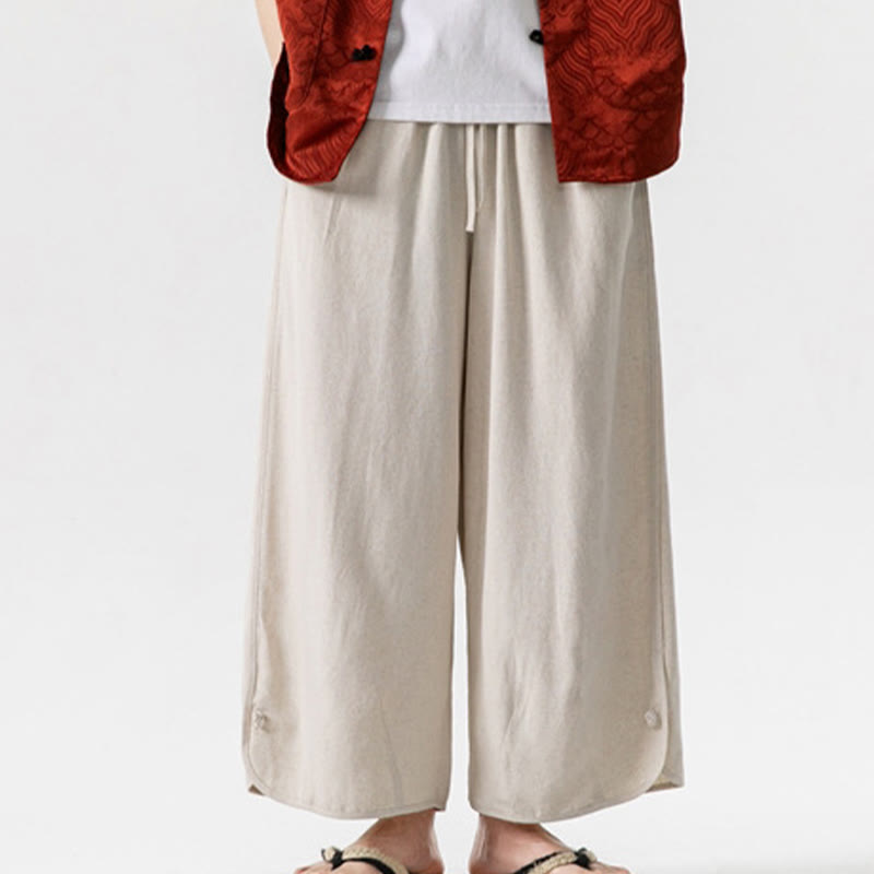 Buddha Stonesカジュアル ルーズ フロッグボタン 無地 メンズ コットンリネン 7-8丈パンツ ポケット付き - image 6