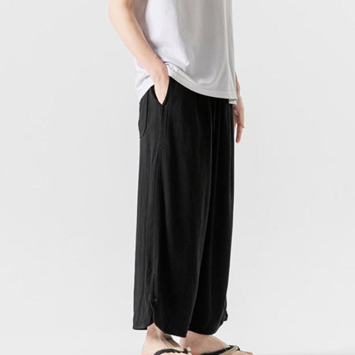 Buddha Stonesカジュアル ルーズ フロッグボタン 無地 メンズ コットンリネン 7-8丈パンツ ポケット付き - image 17