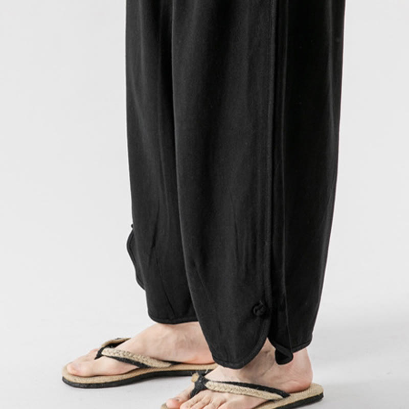 Buddha Stonesカジュアル ルーズ フロッグボタン 無地 メンズ コットンリネン 7-8丈パンツ ポケット付き - image 22