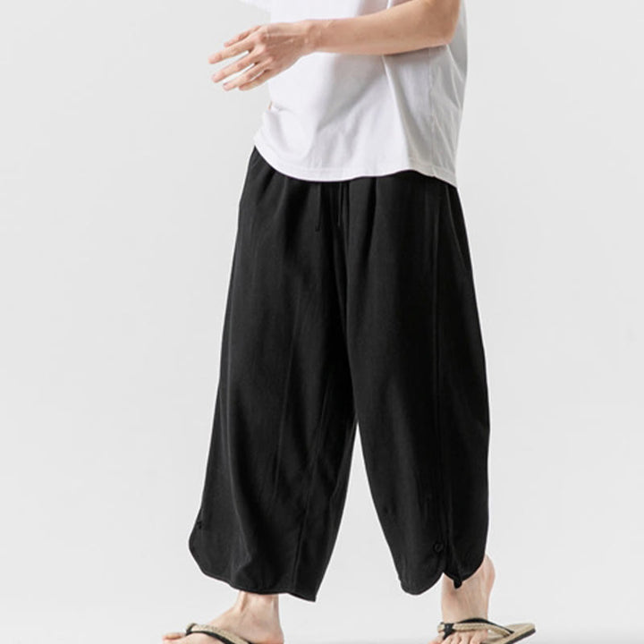 Buddha Stonesカジュアル ルーズ フロッグボタン 無地 メンズ コットンリネン 7-8丈パンツ ポケット付き - image 25