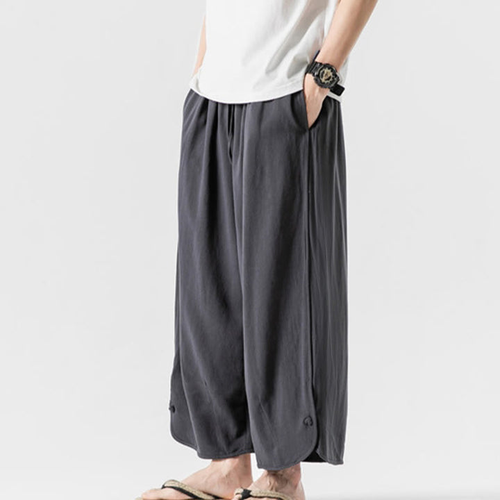 Buddha Stonesカジュアル ルーズ フロッグボタン 無地 メンズ コットンリネン 7-8丈パンツ ポケット付き - image 30