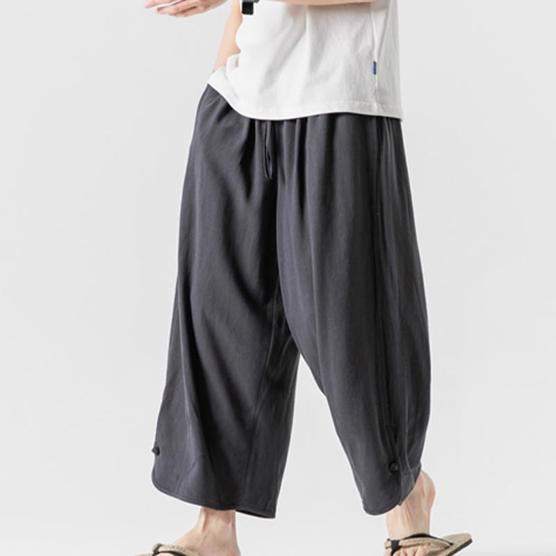 Buddha Stonesカジュアル ルーズ フロッグボタン 無地 メンズ コットンリネン 7-8丈パンツ ポケット付き - image 33
