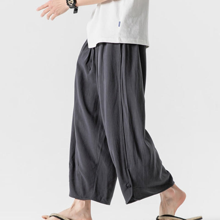 Buddha Stonesカジュアル ルーズ フロッグボタン 無地 メンズ コットンリネン 7-8丈パンツ ポケット付き - image 36