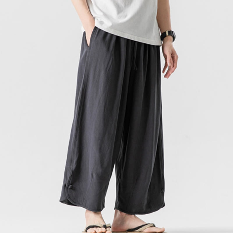 Buddha Stonesカジュアル ルーズ フロッグボタン 無地 メンズ コットンリネン 7-8丈パンツ ポケット付き - image 34