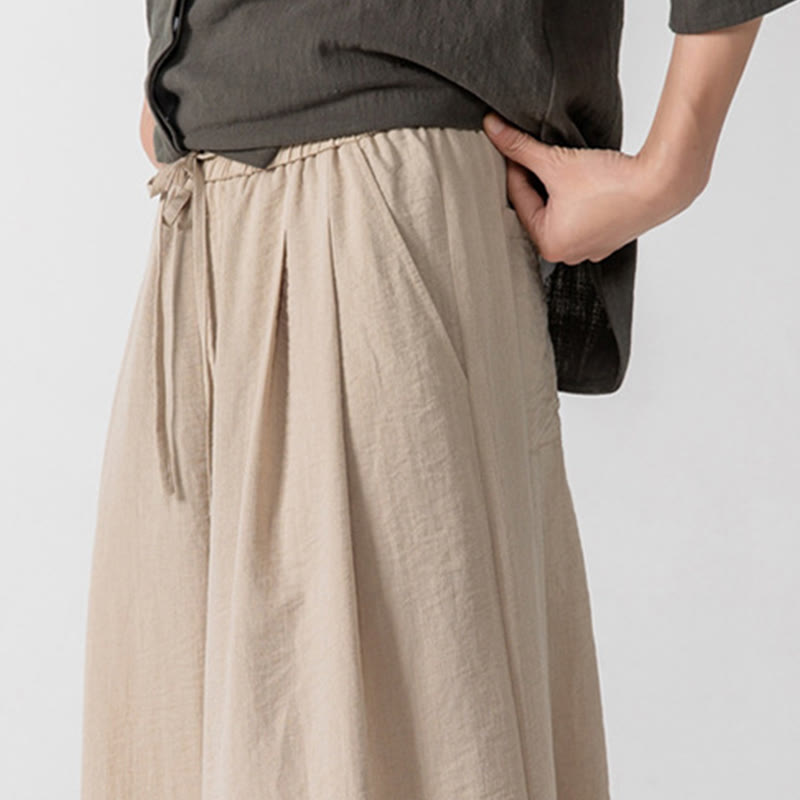 Buddha Stonesカジュアル ルーズ フロッグボタン 無地 メンズ コットン 7-8丈 ワイドレッグパンツ ポケット付き - image 12