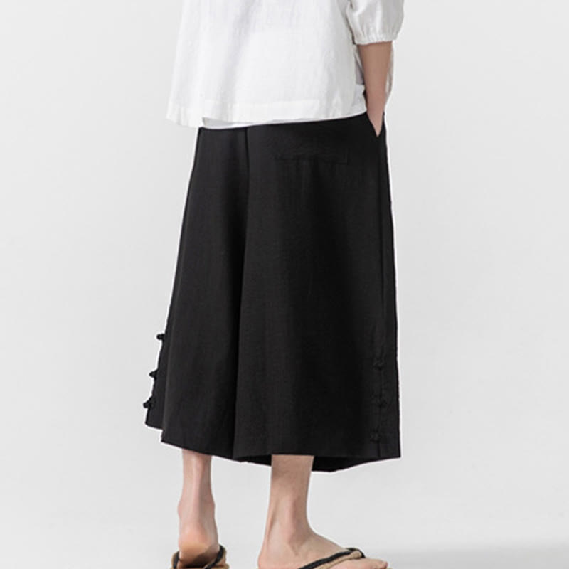 Buddha Stonesカジュアル ルーズ フロッグボタン 無地 メンズ コットン 7-8丈 ワイドレッグパンツ ポケット付き - image 19