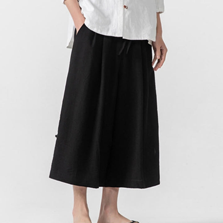 Buddha Stonesカジュアル ルーズ フロッグボタン 無地 メンズ コットン 7-8丈 ワイドレッグパンツ ポケット付き - image 16