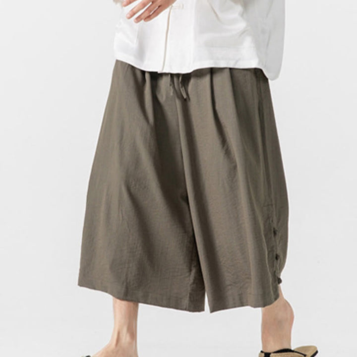 Buddha Stonesカジュアル ルーズ フロッグボタン 無地 メンズ コットン 7-8丈 ワイドレッグパンツ ポケット付き - image 26