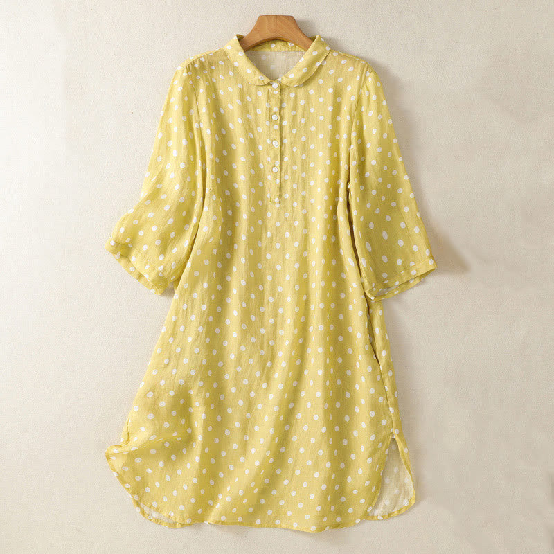 Buddha Stones春 ドット柄 ボタン スタンドカラー ポリエステル ミディドレス ポケット付き - カーキ - US14、 UK/AU18、 EU46 (2XL) - image 0