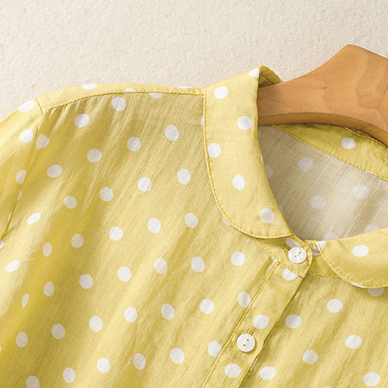 Buddha Stones春 ドット柄 ボタン スタンドカラー ポリエステル ミディドレス ポケット付き - image 7