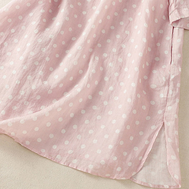 Buddha Stones春 ドット柄 ボタン スタンドカラー ポリエステル ミディドレス ポケット付き - image 14