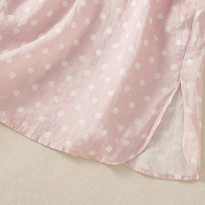 Buddha Stones春 ドット柄 ボタン スタンドカラー ポリエステル ミディドレス ポケット付き - image 10