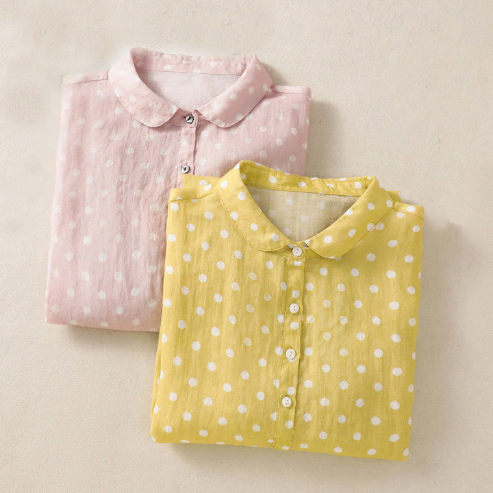 Buddha Stones春 ドット柄 ボタン スタンドカラー ポリエステル ミディドレス ポケット付き - image 21