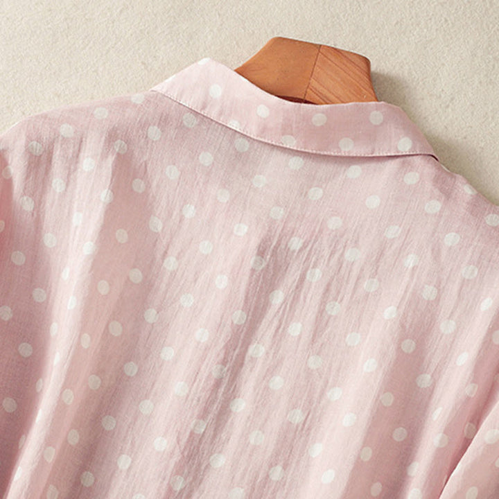 Buddha Stones春 ドット柄 ボタン スタンドカラー ポリエステル ミディドレス ポケット付き - image 17