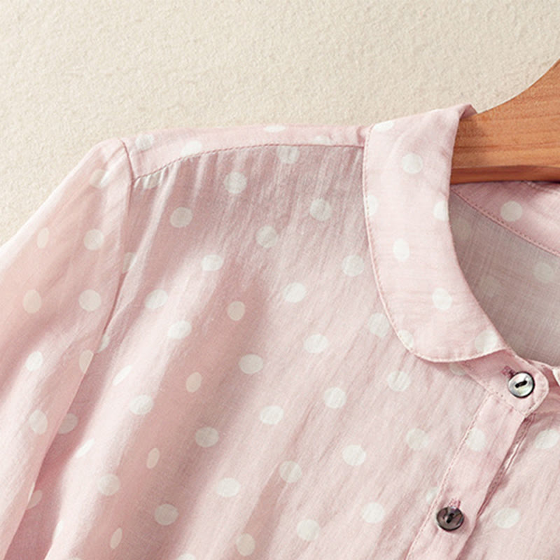 Buddha Stones春 ドット柄 ボタン スタンドカラー ポリエステル ミディドレス ポケット付き - image 16