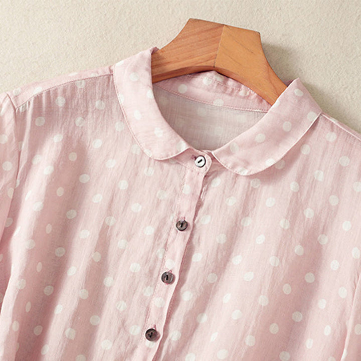 Buddha Stones春 ドット柄 ボタン スタンドカラー ポリエステル ミディドレス ポケット付き - image 19