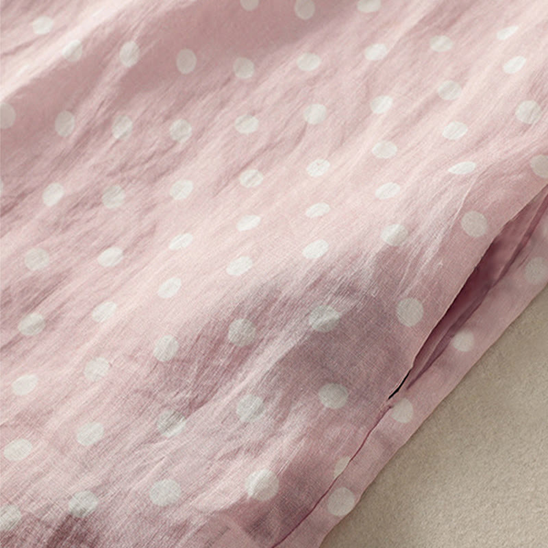 Buddha Stones春 ドット柄 ボタン スタンドカラー ポリエステル ミディドレス ポケット付き - image 18