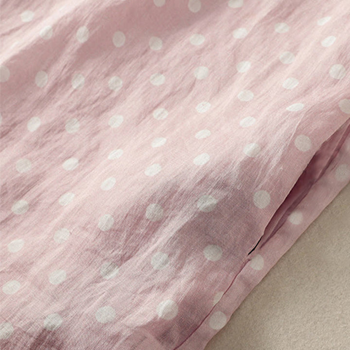 Buddha Stones春 ドット柄 ボタン スタンドカラー ポリエステル ミディドレス ポケット付き - image 18