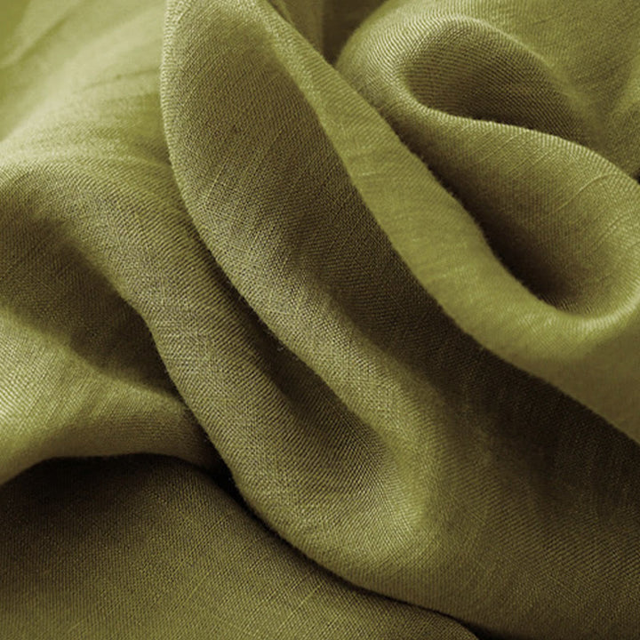 Buddha Stones春 無地 クルーネック レースアップ ハーフスリーブ コットンリネン ミディドレス - image 3