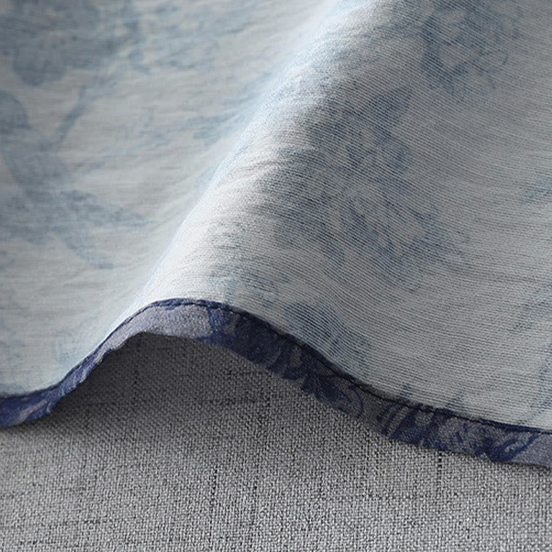 Buddha Stonesフラワーリーフプリントフロッグボタンハーフスリーブマンダリンカラーコットンミディドレス - image 8