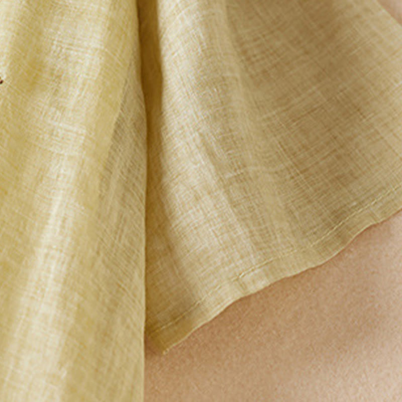 Buddha Stones刺繍リーフクルーネック半袖コットンファイバーミディドレス - image 2