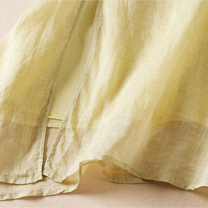 Buddha Stones刺繍リーフクルーネック半袖コットンファイバーミディドレス - image 5