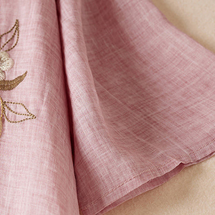 Buddha Stones刺繍リーフクルーネック半袖コットンファイバーミディドレス - image 19