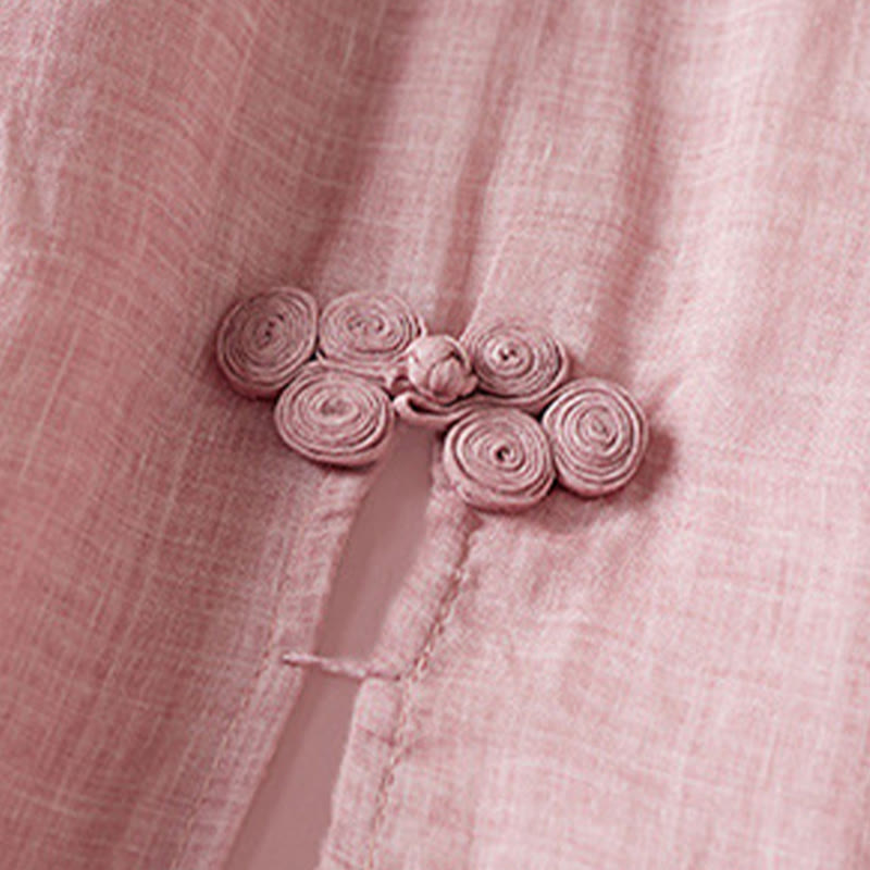 Buddha Stones刺繍リーフクルーネック半袖コットンファイバーミディドレス - image 17