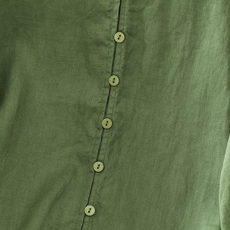 Buddha StonesソリッドボタンVネック半袖レディースシャツ - image 18