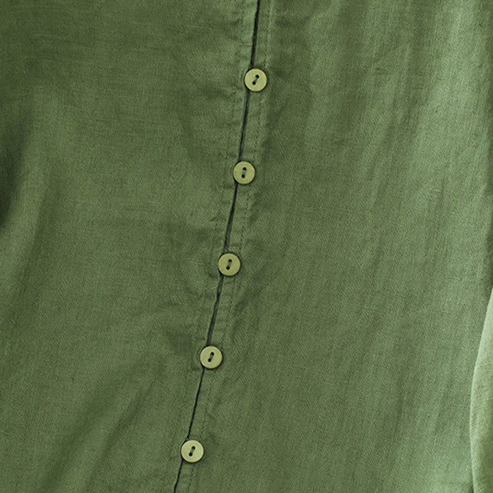 Buddha StonesソリッドボタンVネック半袖レディースシャツ - image 18