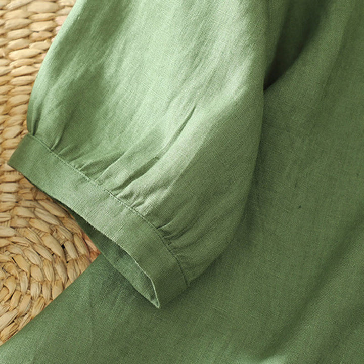 Buddha StonesソリッドボタンVネック半袖レディースシャツ - image 20