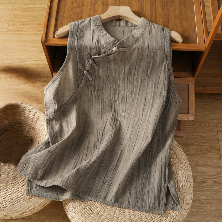 Buddha Stonesレトロフロッグボタンデザイン レディース コットン ノースリーブベスト - タン - US8-10，UK/AU12-14，EU40-42 (2XL) - image 18