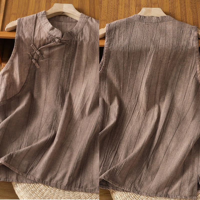 Buddha Stonesレトロフロッグボタンデザイン レディース コットン ノースリーブベスト - image 13