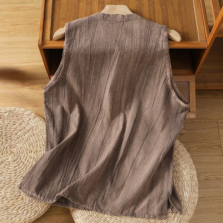 Buddha Stonesレトロフロッグボタンデザイン レディース コットン ノースリーブベスト - image 12